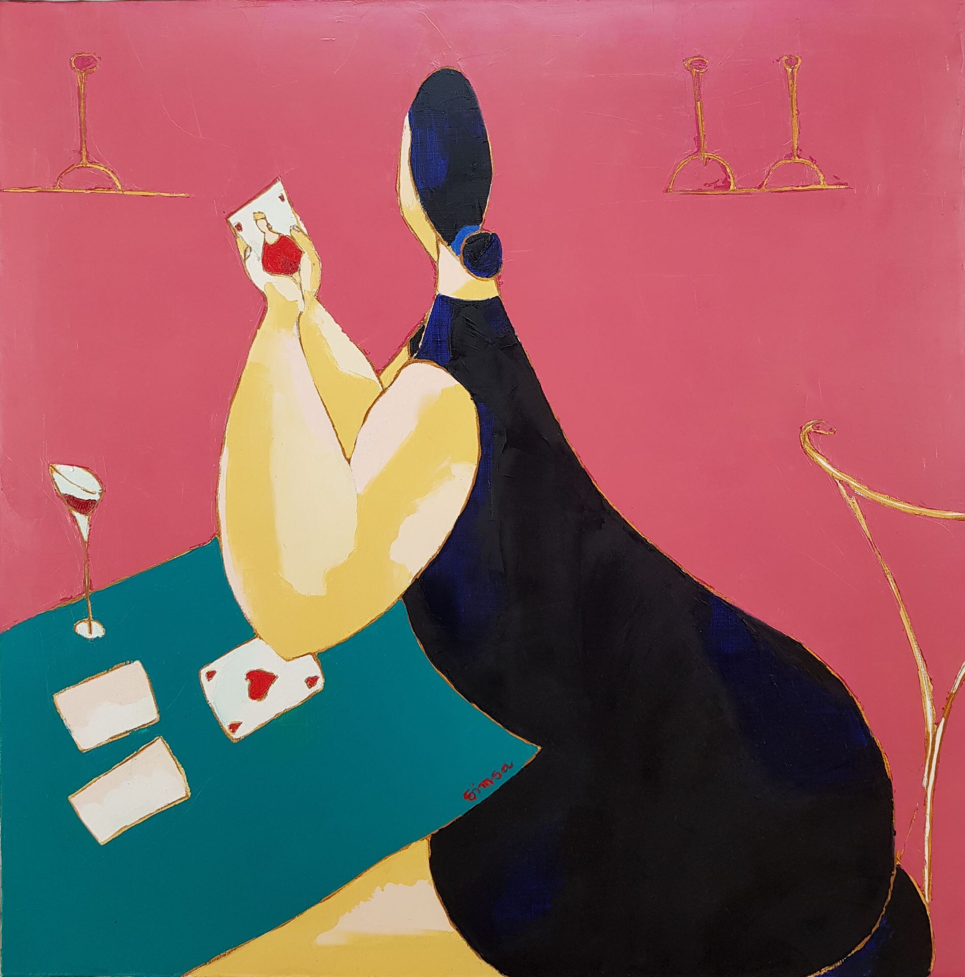 Null Patricia SIMSA (1961)
"La joueuse de cartes"
Huile sur toile
Signée en bas &hellip;