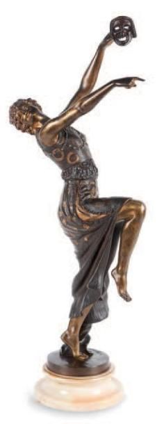 JOE DESCOMPS (1869-1950) Danseuse au masque. Sujet en bronze à patine polychrome&hellip;