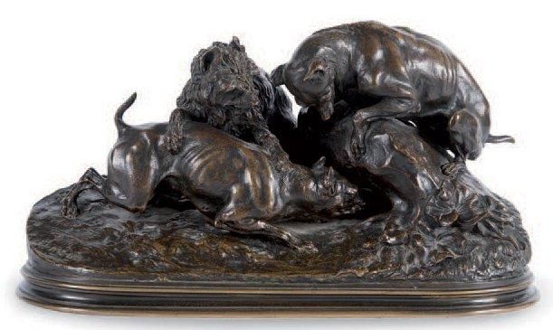 Pierre-Jules Mene (1810-1879) Chasse au lapin (groupe chiens au terrier). Groupe&hellip;