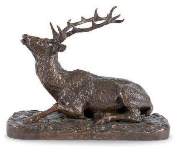 Christophe FRATIN (1801-1864) Cerf couché. Sujet en bronze à patine brun clair. &hellip;