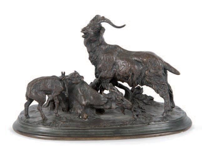Pierre-Jules Mene (1810-1879) Famille de chèvres. Bronze à patine brune. Signé. &hellip;