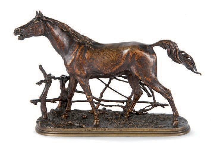 Pierre-Jules Mene (1810-1879) Cheval à la barrière n°1. Bronze à patine brune. S&hellip;