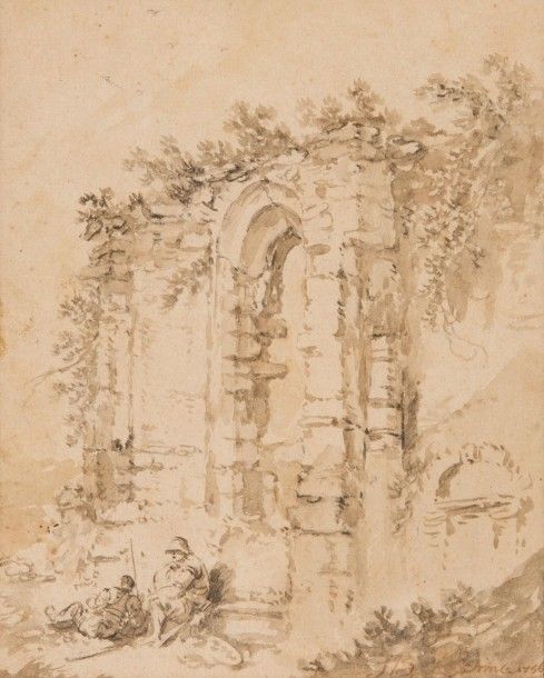 Jean-Baptiste LEPRINCE (1734-1781) Deux personnages au repos près d’une ruine ro&hellip;
