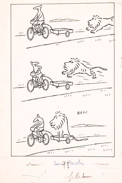 Null Jean BOSC (1924-1973) 

Le cycliste et le lion 

Strip, plume, encre de chi&hellip;