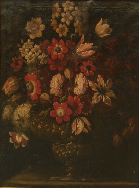 Ecole Flamande du XVIIIe siècle Vases richement fleuris 

Paire d’huiles sur toi&hellip;