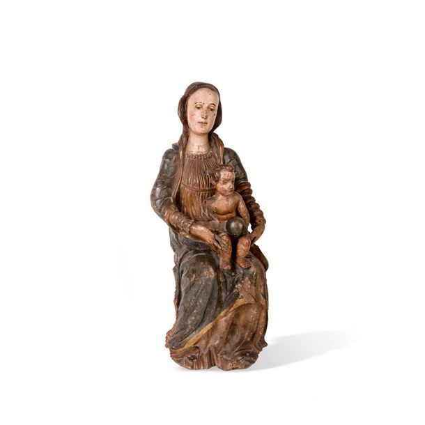 GRANDE VIERGE A L'ENFANT EN MAJESTE en bois sculpté en ronde-bosse polychrome et&hellip;