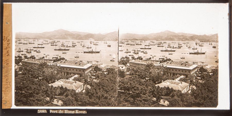 Null Deux vues stéréoscopiques sur verre Chine, vers 1880 Port de Hongkong, Pago&hellip;