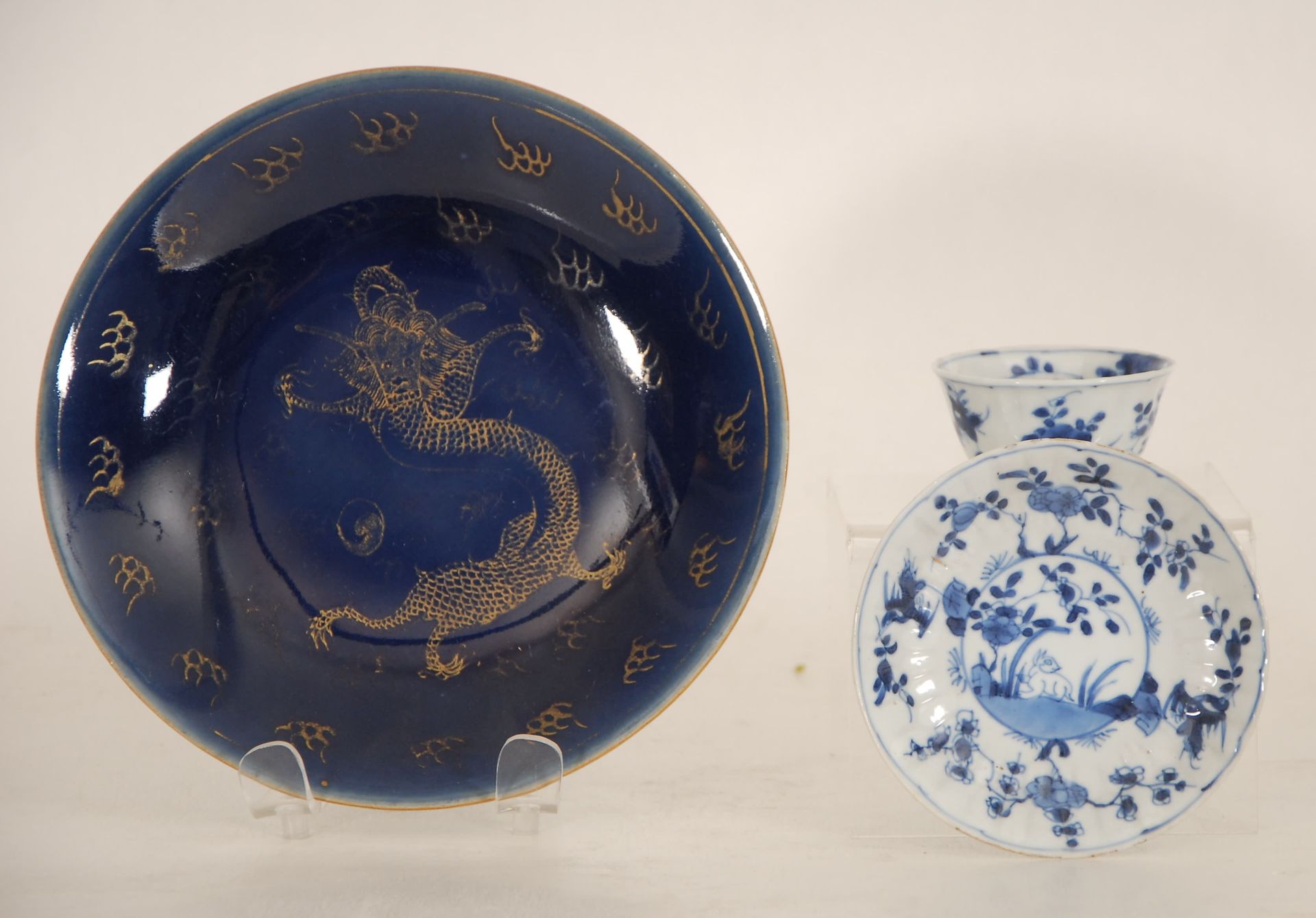 Null Lot
-Dish. Gilt dragon on blue ground. Bears a mark.

-Cup with saucer. Blu&hellip;
