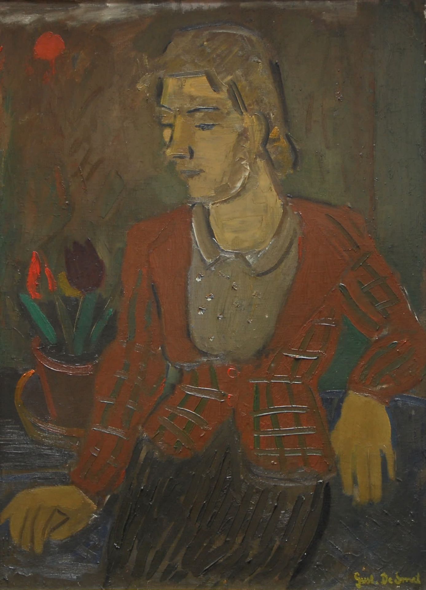 Gustave De Smet 年轻女孩与郁金香
布面油画。

右下角有签名。
74 x 54 cm.
出处：收藏T.赫伯特

Lit: P. Boyens, &hellip;