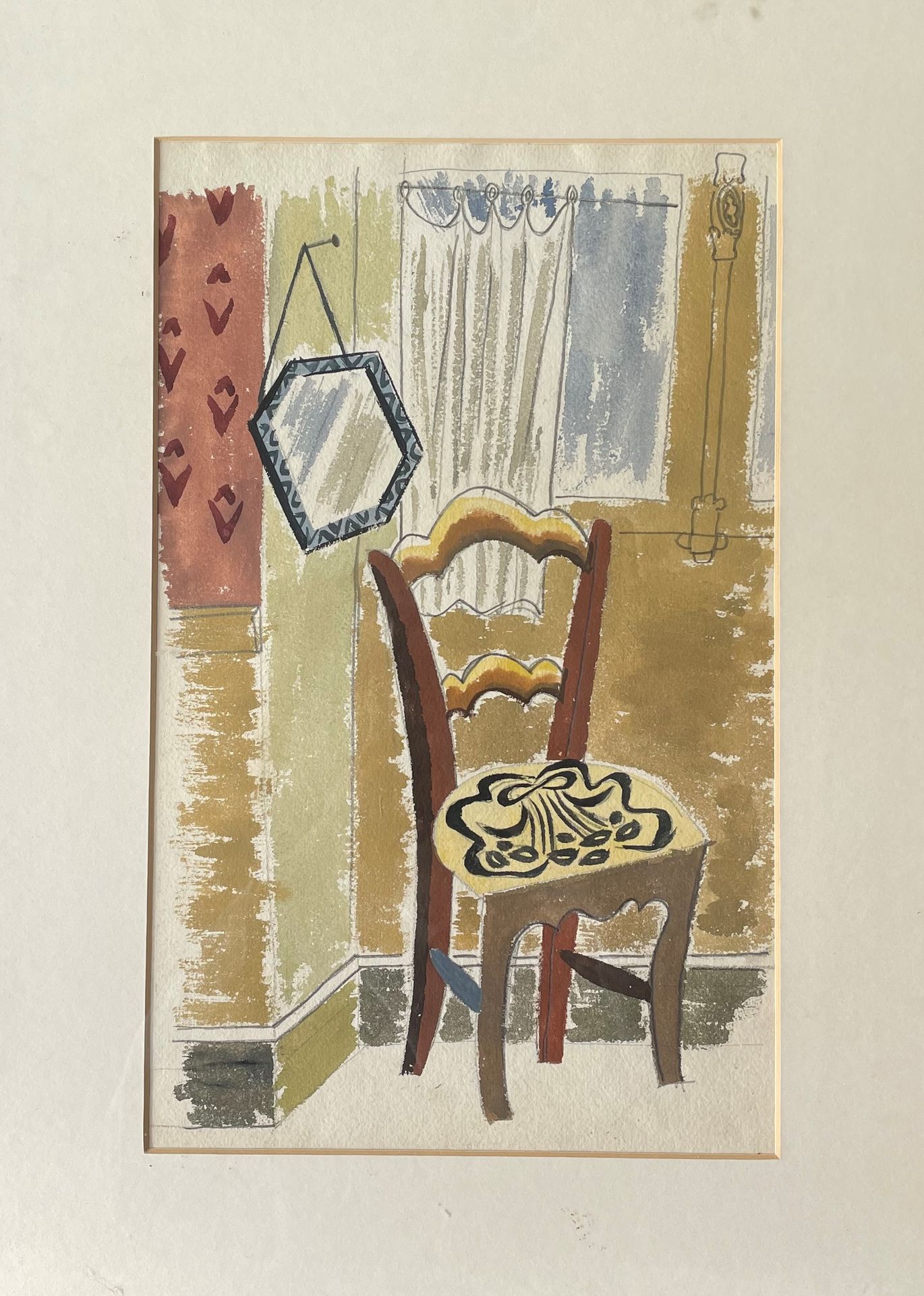 Null EDWIN OLDFIELD (1907-1992) Interior with a chair unsigned watercolour (labe&hellip;