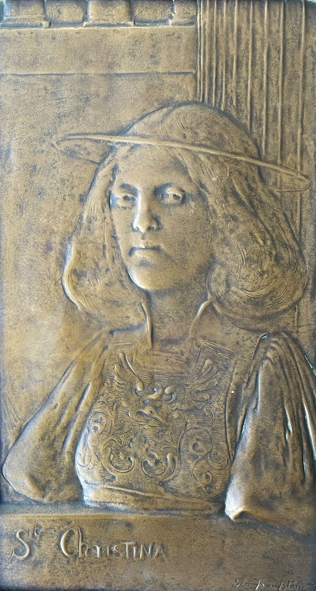 Null GEO FRAMPTON (1860-1928) Heilige Christina Basrelief in Kupfer signiert unt&hellip;