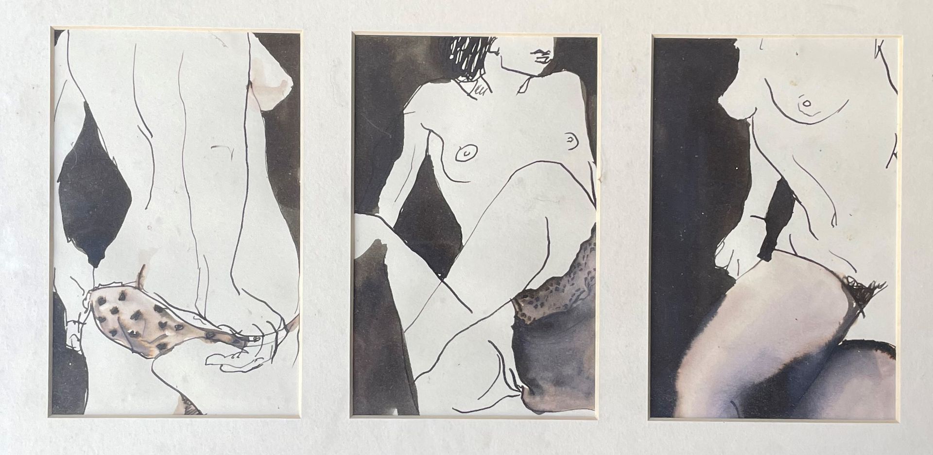Null SALLY ANN BUTLER (XX°) 3 Nude drawings in Indian ink- annotated on the back&hellip;