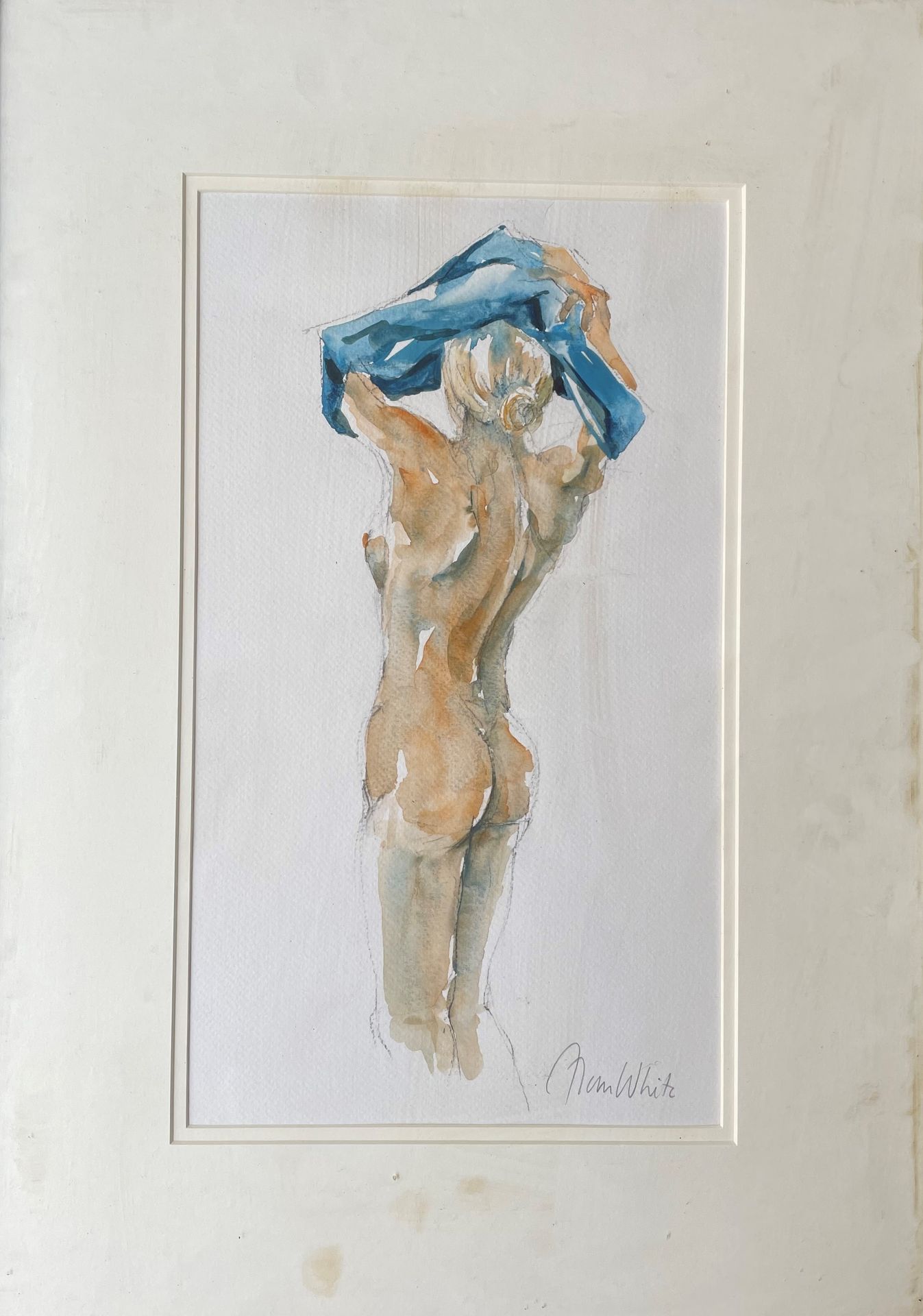 Null 阿兰-怀特(生于1935年)裸背水彩和铅笔画，右下方有签名(背面有标签)

38x20厘米

出处：伦敦伯恩画廊