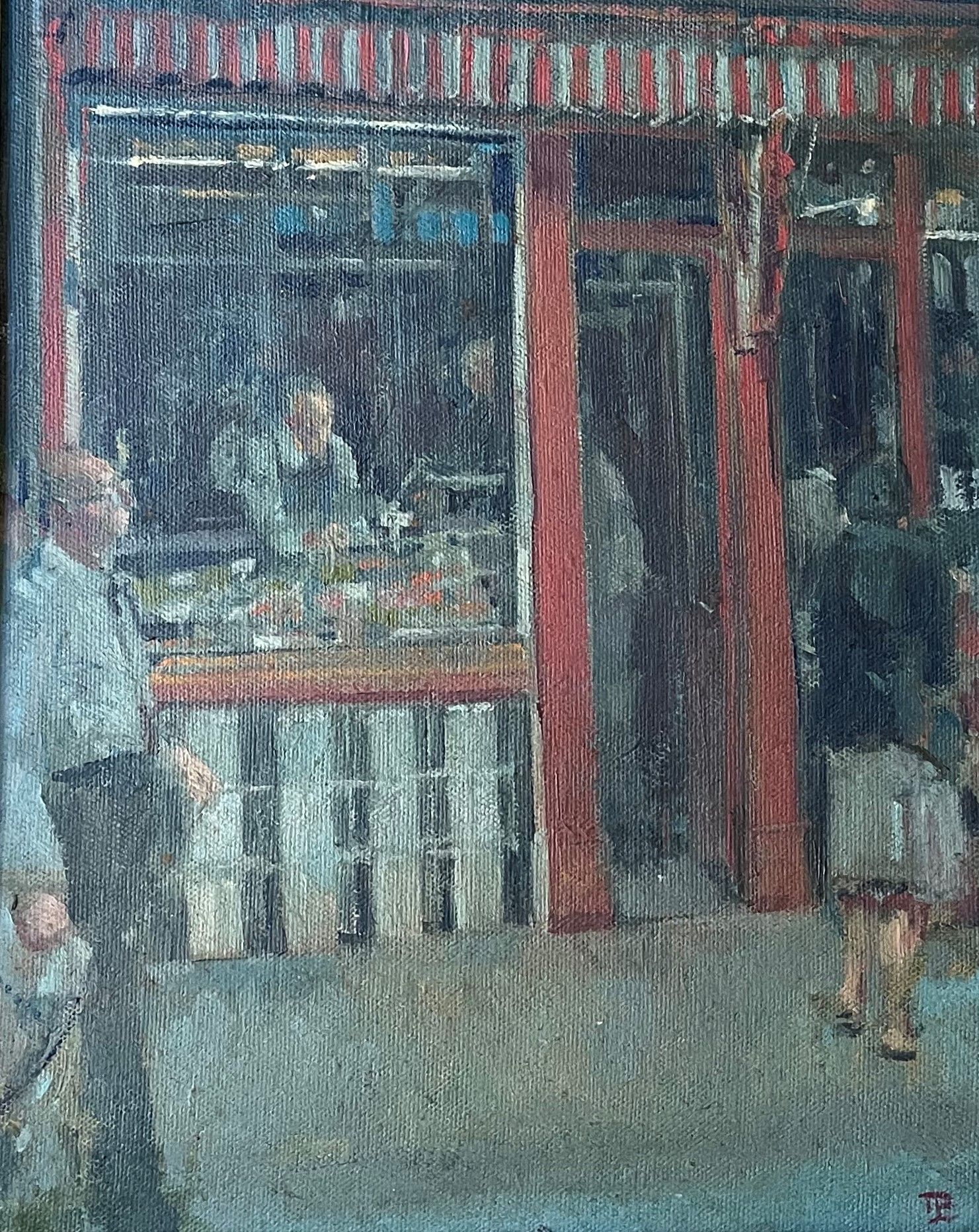 Null THOMAS COATES (生于1941年) 布面油画《屠夫》，右下角有图案（背面有标签）。

31x26厘米

出处：1983年在皇家学院夏季展览&hellip;
