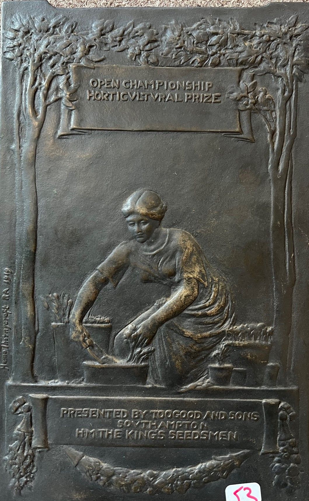 Null HAMO THORNYCROFT(1850-1925) 2 targhe premio di orticoltura in bronzo patina&hellip;