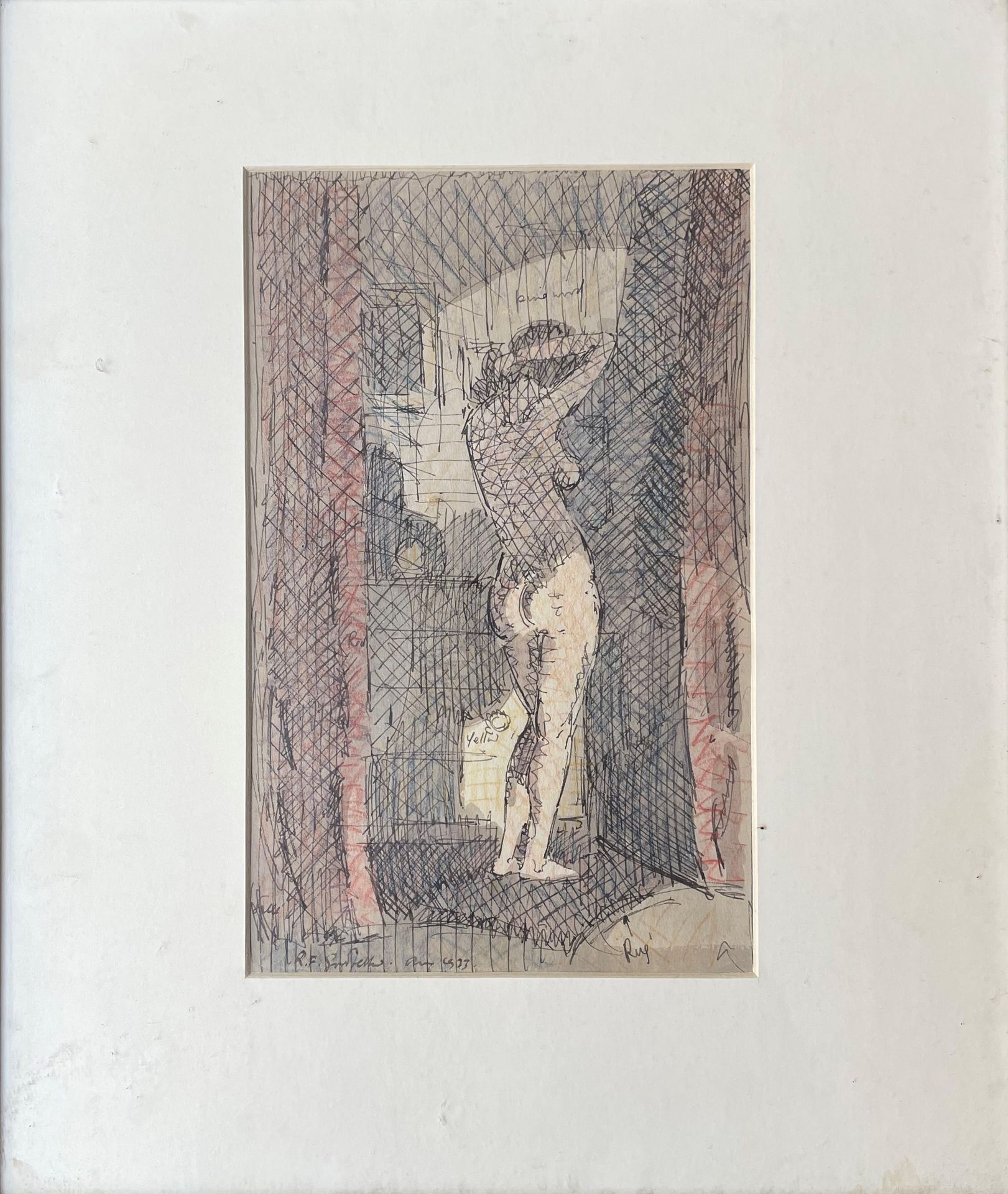 Null REGINALD GOODFELLOW (1894-1985) 纸上水彩墨和彩色铅笔的女人 - 底部有签名

27x17厘米

出处：Sally Hu&hellip;