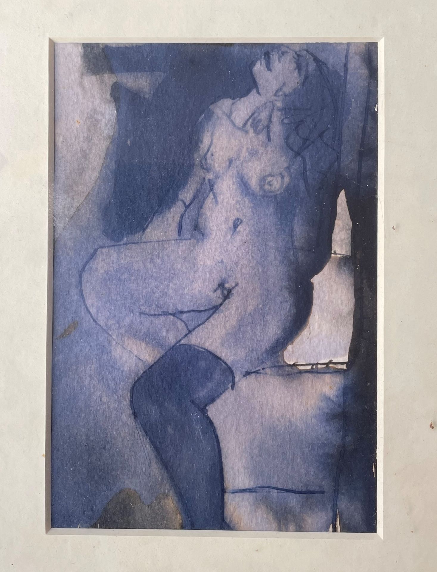 Null ANNE BUTLER ( 1858-1941) Frau in blauem Aquarell mit rückseitigem Vermerk 
&hellip;