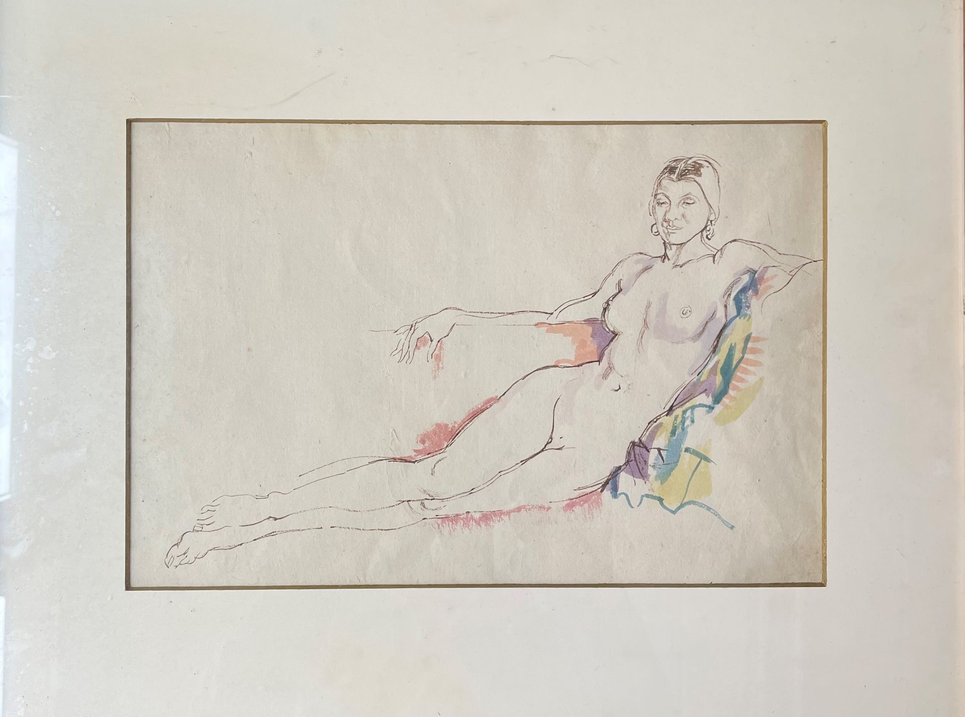 Null ALBERT RUTHERSTON (1881-1953) Reclining nude pen brown ink and watercolor u&hellip;