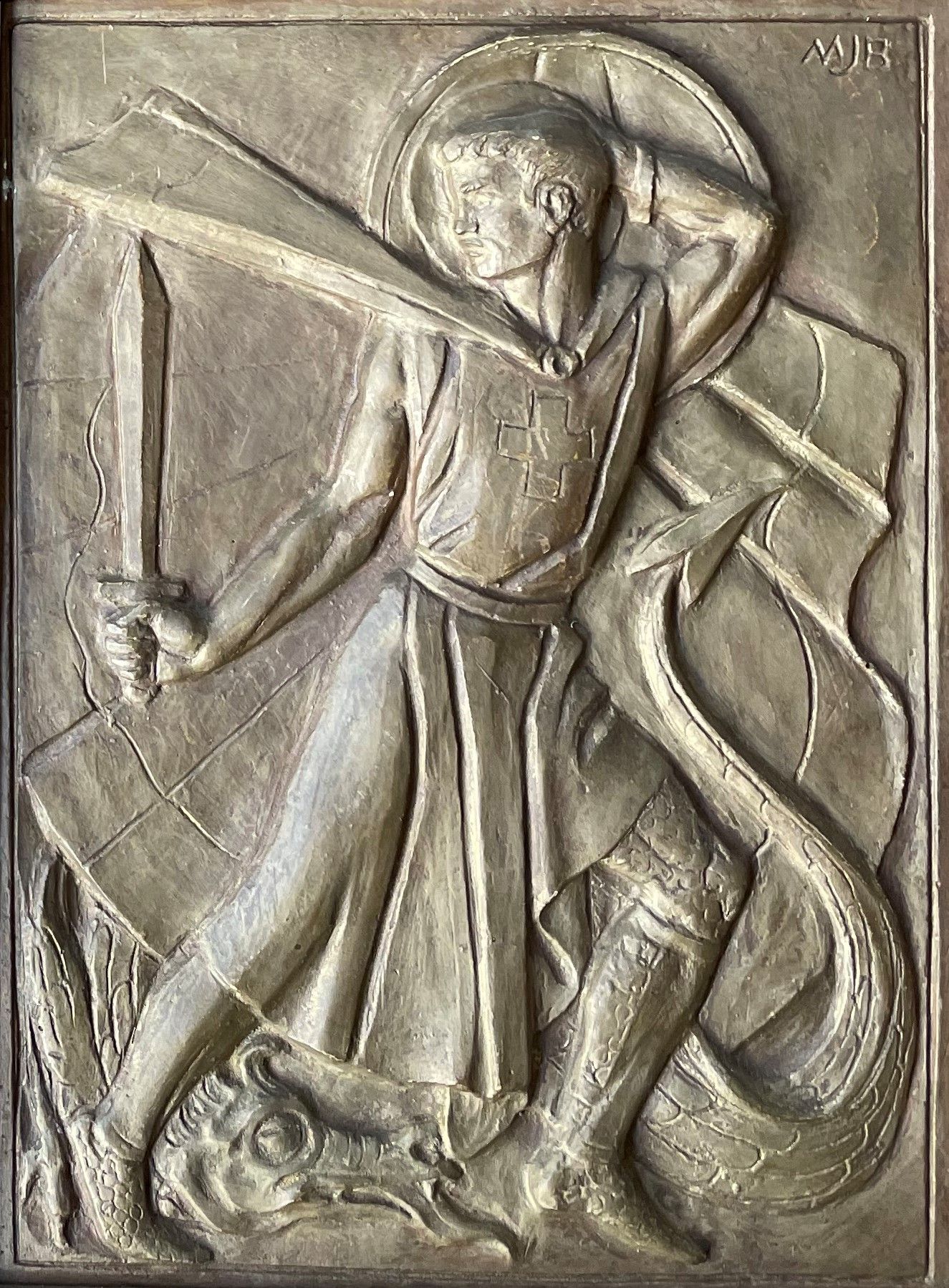 Null JOYCE BIDDER (1906-199) San Jorge matando al dragón placa de yeso patinado &hellip;