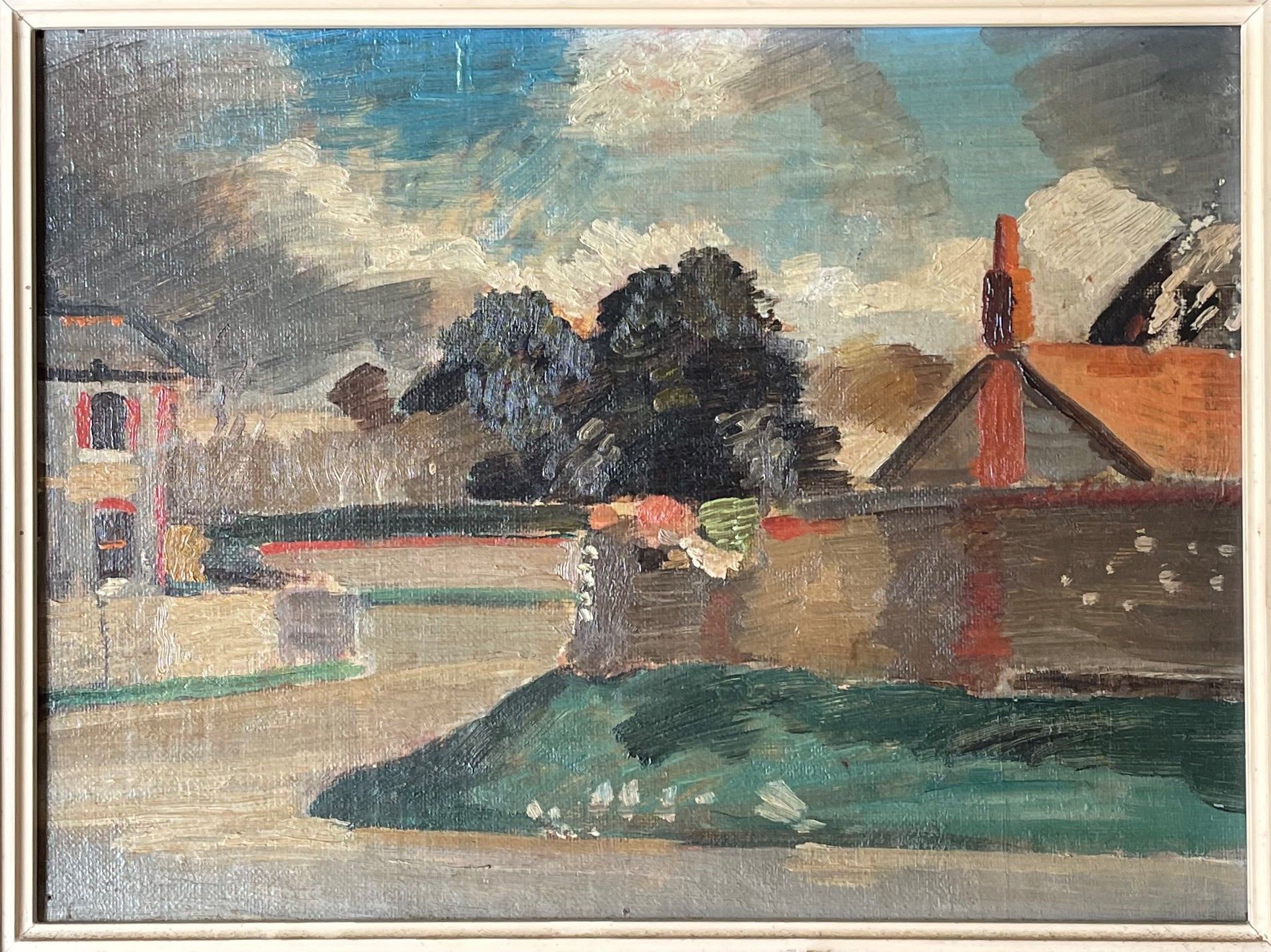 Null 
ADRIAN DAINTREY (1902-1988) Vista di un villaggio olio su tavola non firma&hellip;