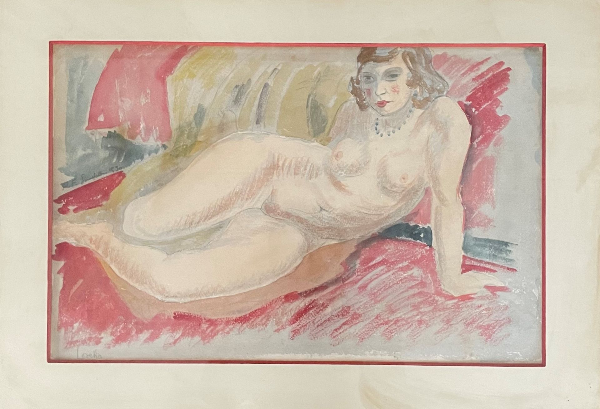 Null ALBERT RUTHERSTON (1881-1953) Acuarela de Loretta, desnudo femenino recosta&hellip;
