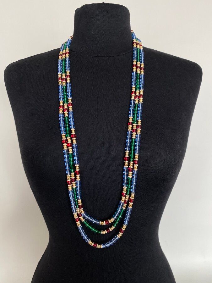 Null CHRISTIAN DIOR Long necklace with 3 rows of colored glass and gold beads, s&hellip;