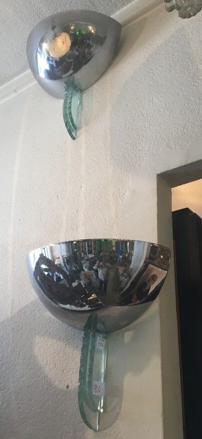 Null 3个带镀铬杯和玻璃板的壁灯（MATIAS创作），高30厘米