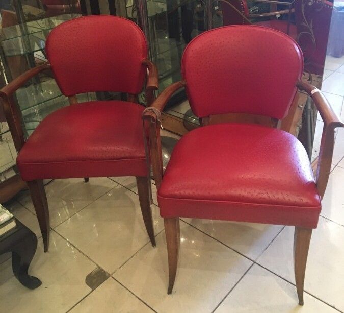 Null Paar Bridge-Sessel aus Skai in Straußenlederoptik (im Zustand: ein Arm gebr&hellip;