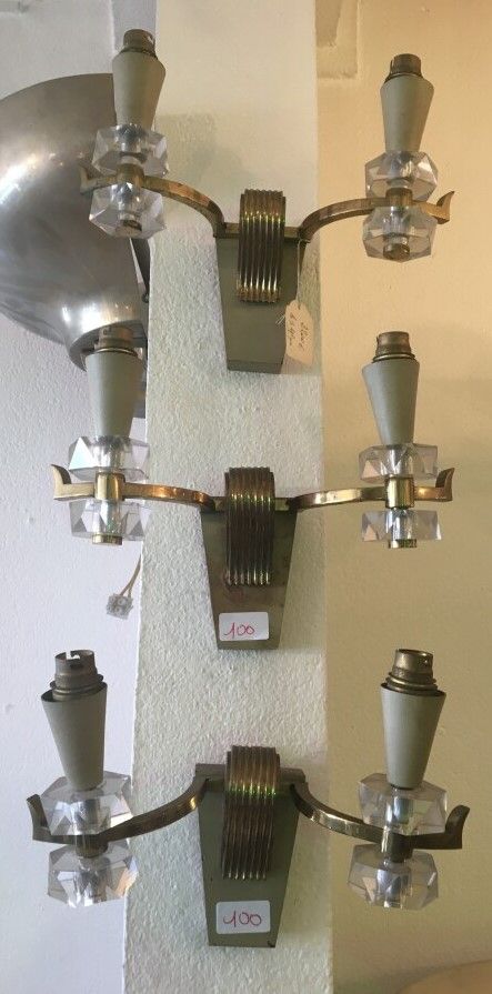 Null 3 Brass and cut glass wall lights circa 1940