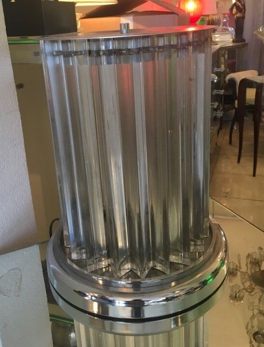 Null Lampe colonne en métal chromé et aillettes de verre 36 x 26 cm