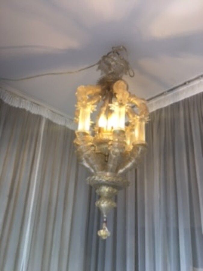 Null Lustre lanterne à 3 feux en verre de Venise Murano 

Ht 75cm