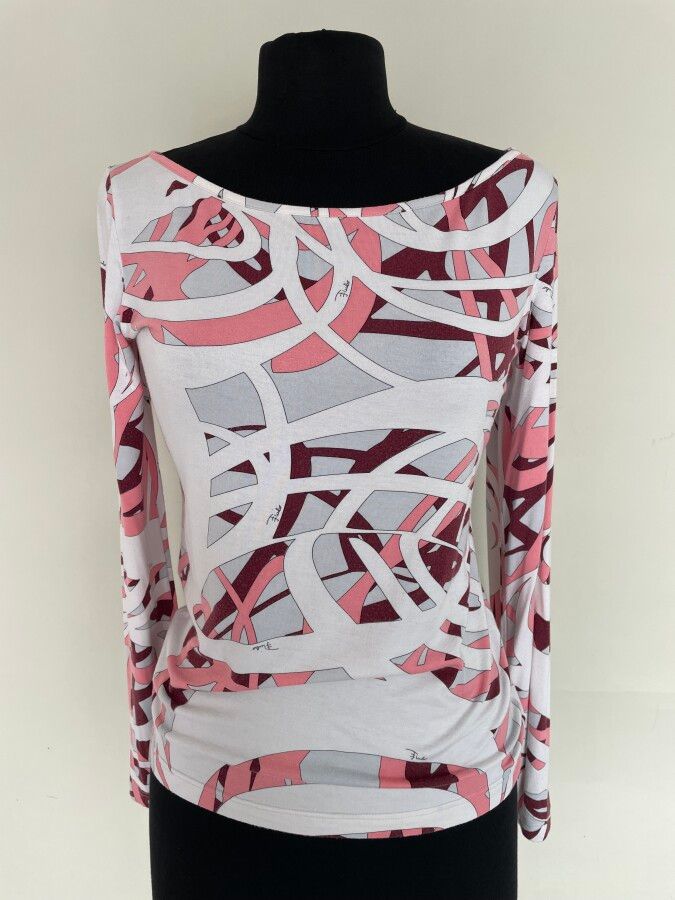 Null EMILIO PUCCI Firenze Jersey top in pearl grey pink and burgundy on white ba&hellip;