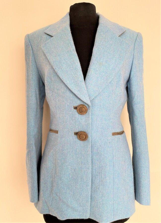 CHRISTIAN DIOR Boutique Light blue wool jacket with chocolate
