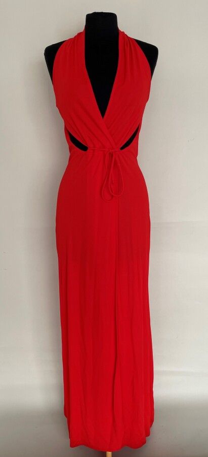Null VALENTINO 意大利制造 红色复合长裙，带蕾丝腰带 - 尺寸 38