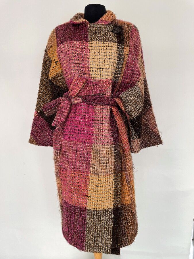 Null CHRISTIAN LACROIX Wool and mohair coat in pink and yellow with belt - Size &hellip;