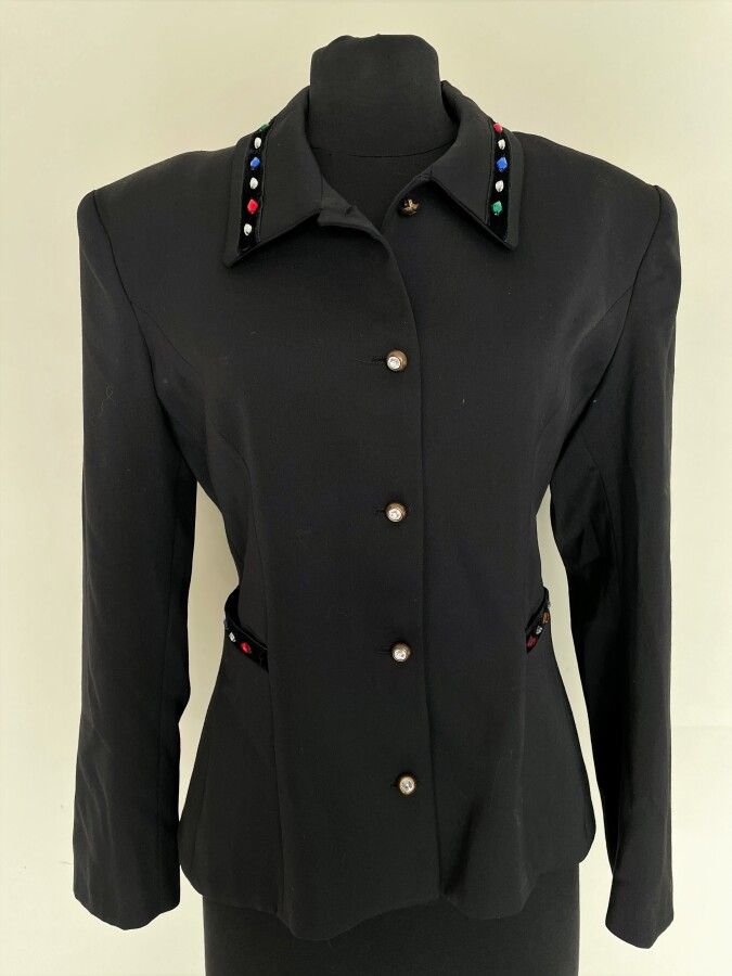 Null VENTILO Jacket in black wool and velvet braids rhinestones in color - Size &hellip;