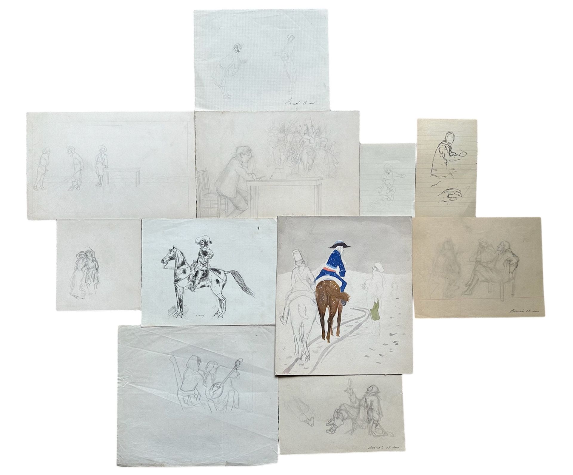 Null Bernard BOUTET DE MONVEL, Set of 11 early drawings on paper/cardboard, circ&hellip;
