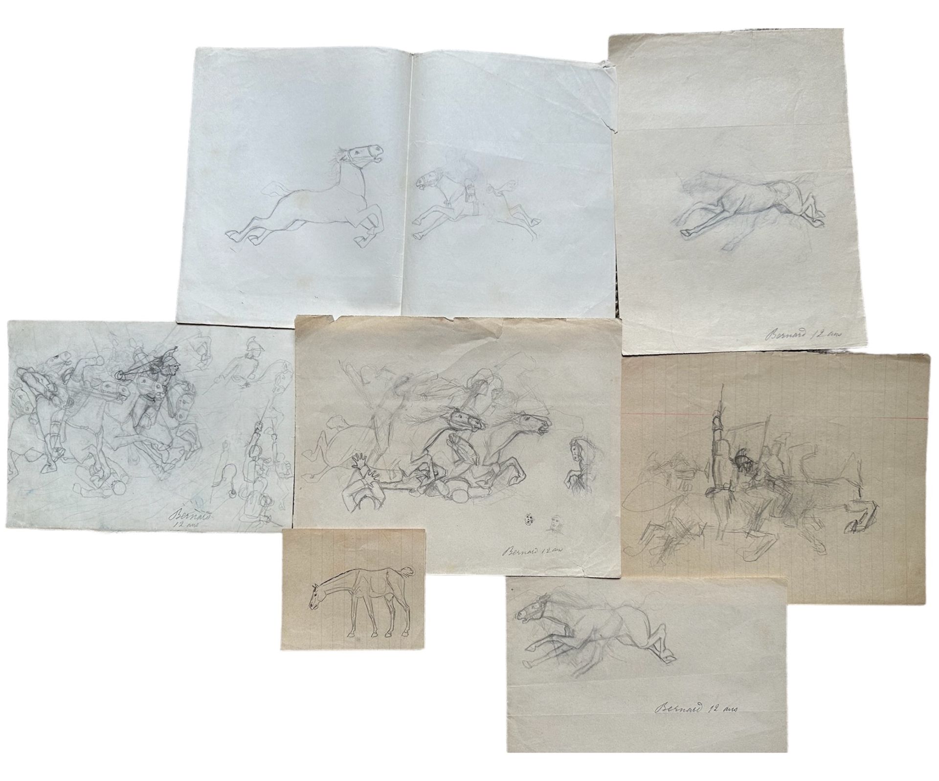 Null Bernard BOUTET DE MONVEL, Ensemble de 7 études de chevaux sur papier, circa&hellip;