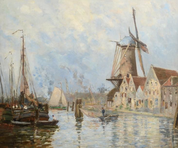 COURANT Maurice (Le Havre 1847 - 1925 Poissy) Paysage hollandais (1922) Huile su&hellip;