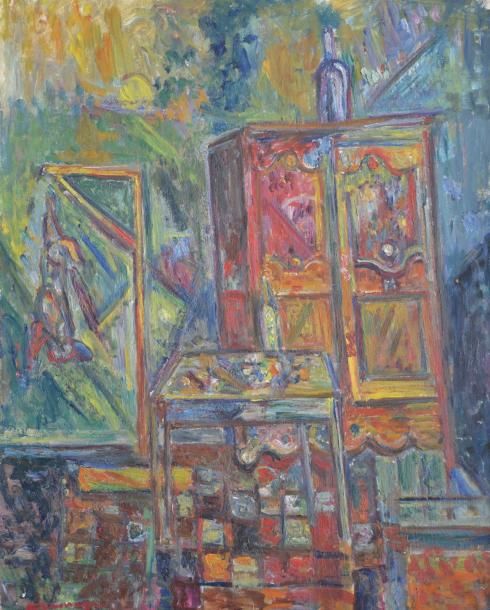 KRÉMÈGNE Pinchus (ZALOUDOK 1890 - 1981 CÉRET) Atelier à Céret Huile sur toile Si&hellip;