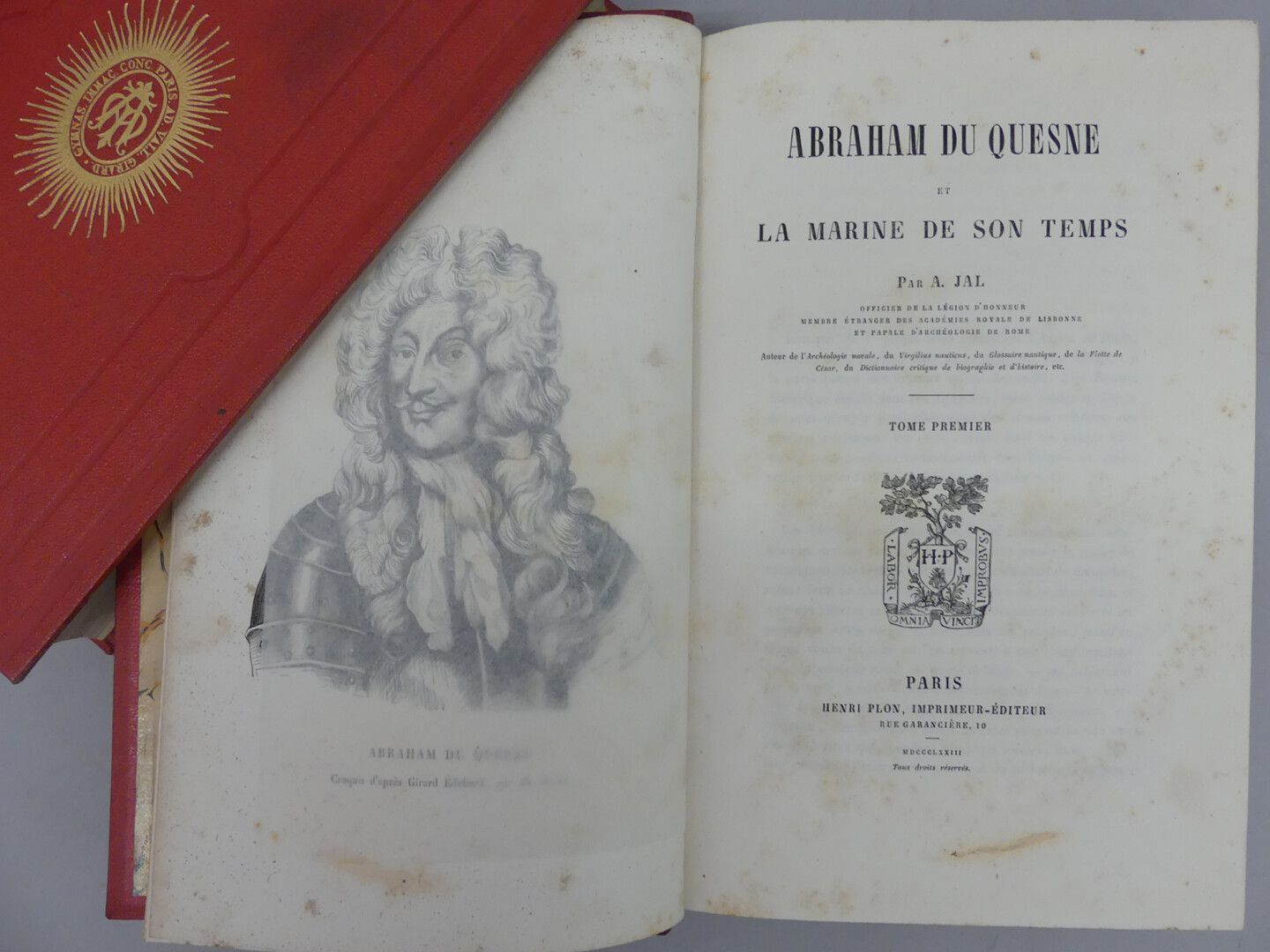Null JAL（A.）。阿布拉罕-杜-奎斯内和他那个时代的海军。巴黎，Plon，1873年。两大卷，8开本，红色半皲裂布封面，带有宗教机构 "Gymnas "&hellip;