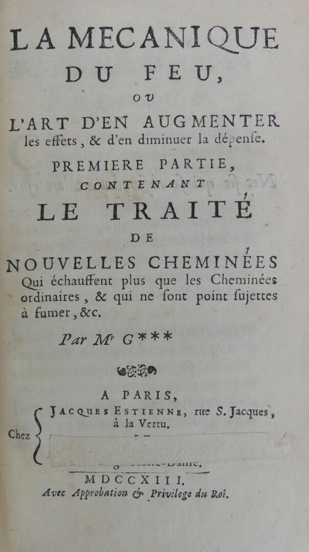 Null GAUGER（N.）]。火的力学，或增加其效果和减少其费用的艺术。巴黎，埃斯蒂恩[和JOMBERT]，1713。三部分合为一卷，12个棕色basane&hellip;