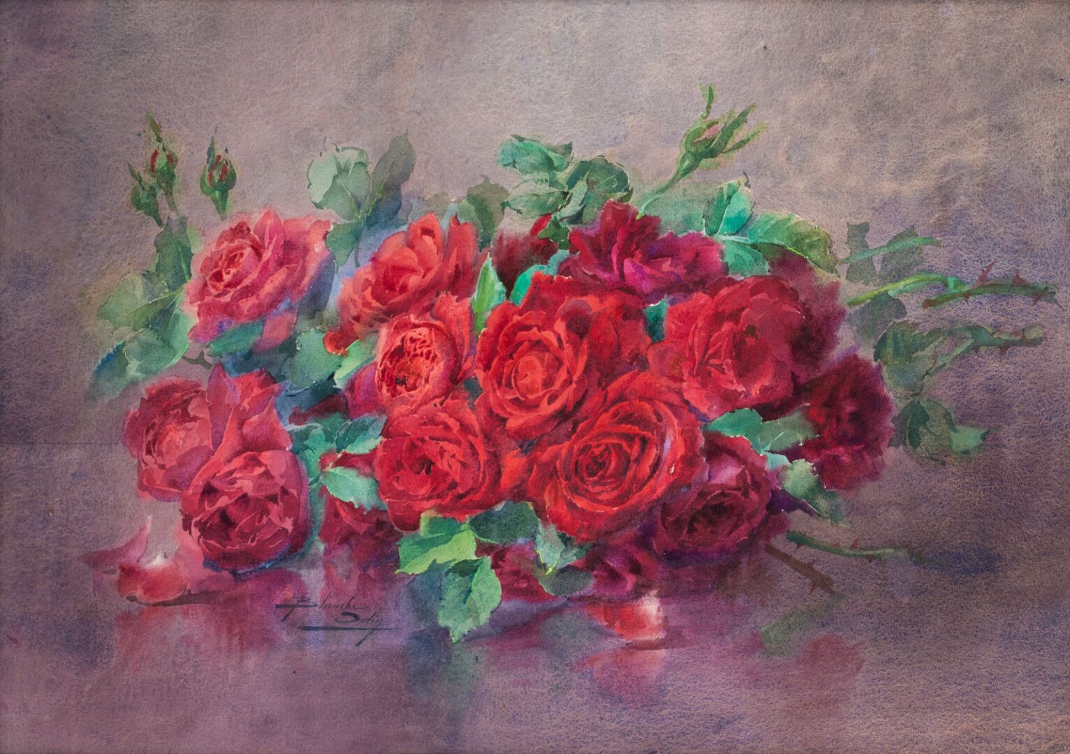 Null Blanche ODIN (1865 - 1957)

Bouquet

 de roses rouges

Aquarelle signée en &hellip;