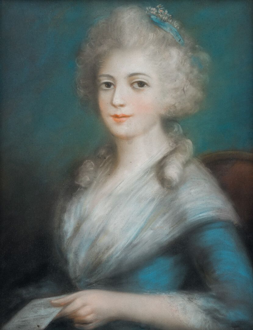 Null ECOLE FRANCAISE fin XVIIIe

Portrait de dame au ruban bleu

Pastel sur papi&hellip;