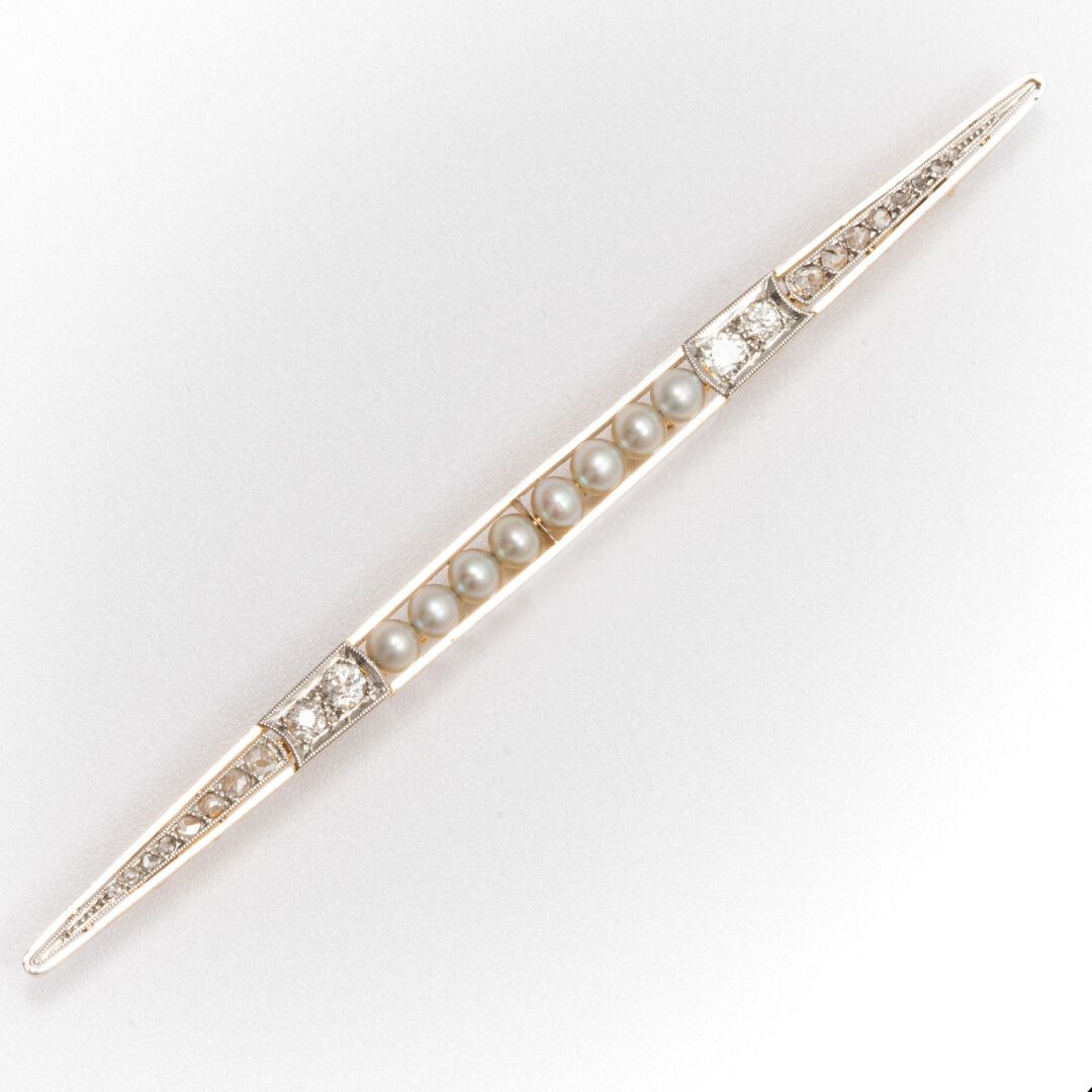 Null Broche barrette perles de culture et diamants taille ancienne et rose, mont&hellip;