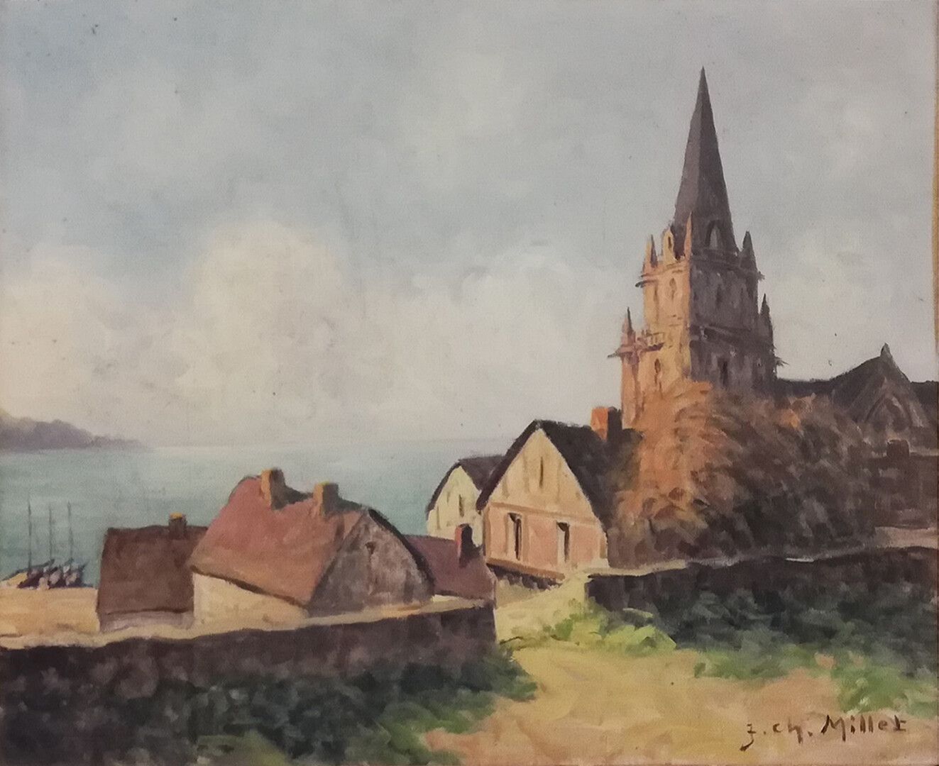 Null 让-查尔斯-米勒(Jean Charles MILLET) (1892-1944)

布列塔尼的海滨和教堂

布面油画，右下角有签名

50 x 61&hellip;