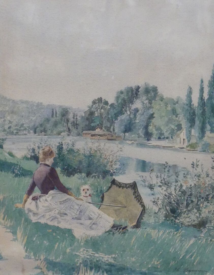 Null 查尔斯-布吕尼奥(?-1891)

内部和年轻女子和她的狗在河边。

两幅签名的水彩画

32 x 23厘米和42 x 32厘米