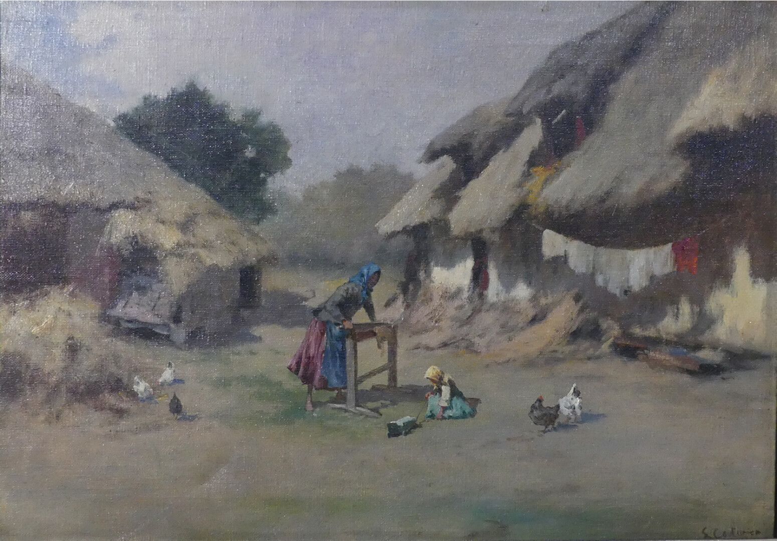 Null L. COUTURIER

农妇和她的女儿在农家院子里

布面油画，右下角有签名

50 x 72 cm