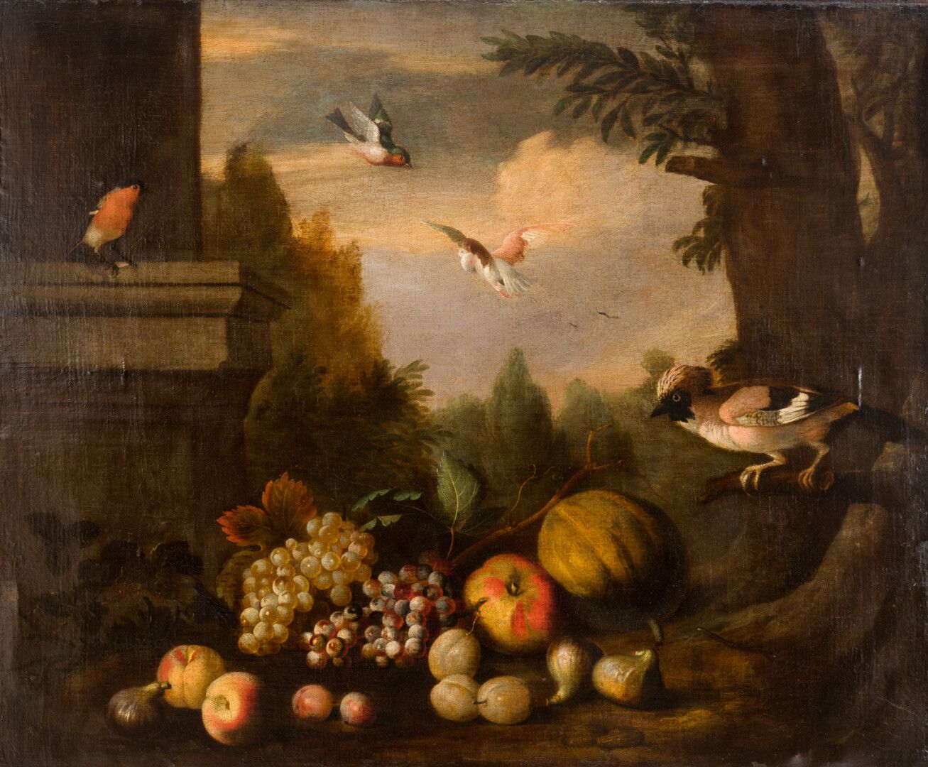Null 归功于托比亚斯-斯特拉诺夫（1684 - 1756）。

有鸟的静物

布面油画

87 x 105厘米（修复体