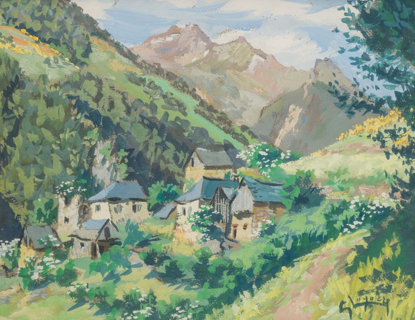Null René Gaston LAGORRE (1913-2004)

Hameau dans les Pyrénées

Gouache sur papi&hellip;